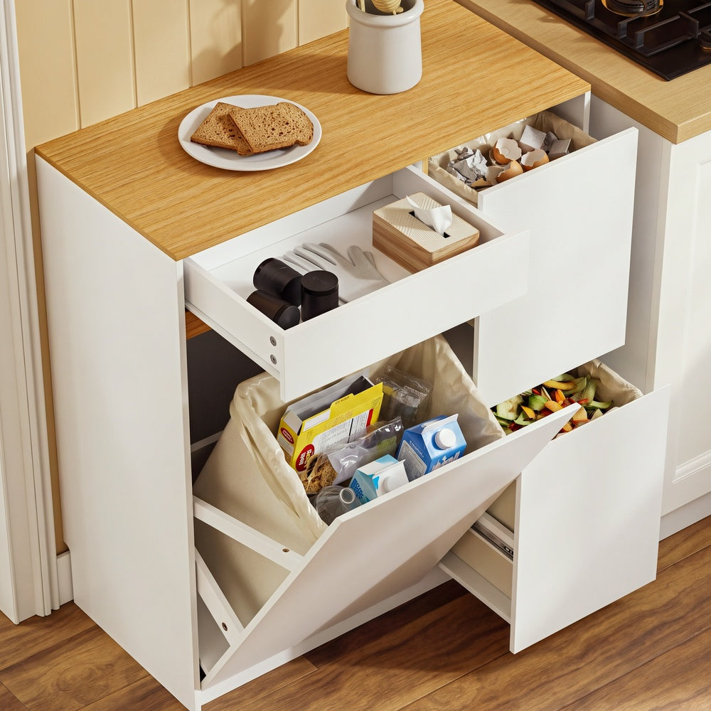 SoBuy FSB111-WN, Kitchen Sideboard with Hideaway Bin Compartment, White & Oak, 80x38x90cm - view 6