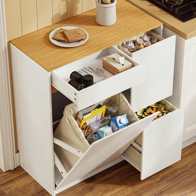 SoBuy FSB111-WN, Kitchen Sideboard with Hideaway Bin Compartment, White & Oak, 80x38x90cm - view 6