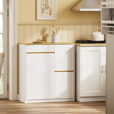 SoBuy FSB111-WN, Kitchen Sideboard with Hideaway Bin Compartment, White & Oak, 80x38x90cm - view 2