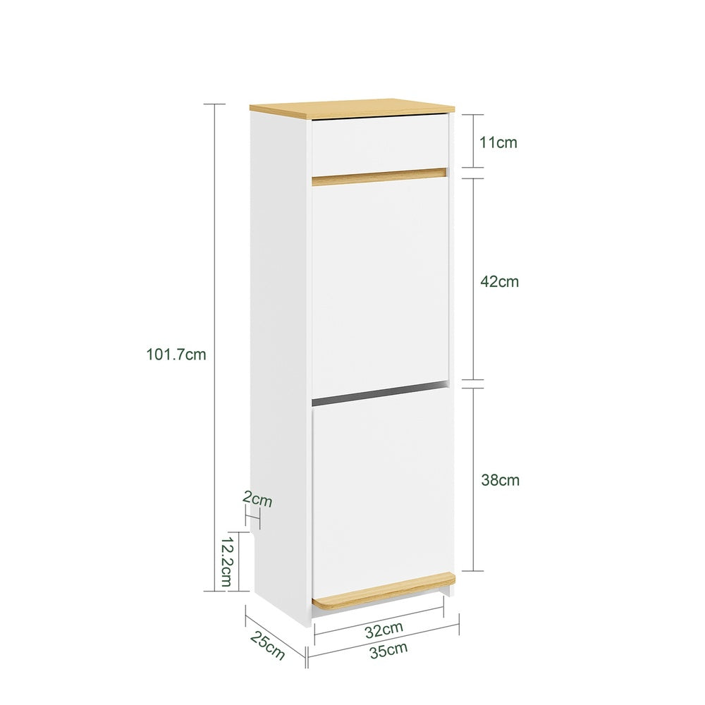 SoBuy FSB112-WN, Tilt Out Rubbish Bin Cabinet for 2 Bins, Narrow, White, 35x25x101.7cm - view 3