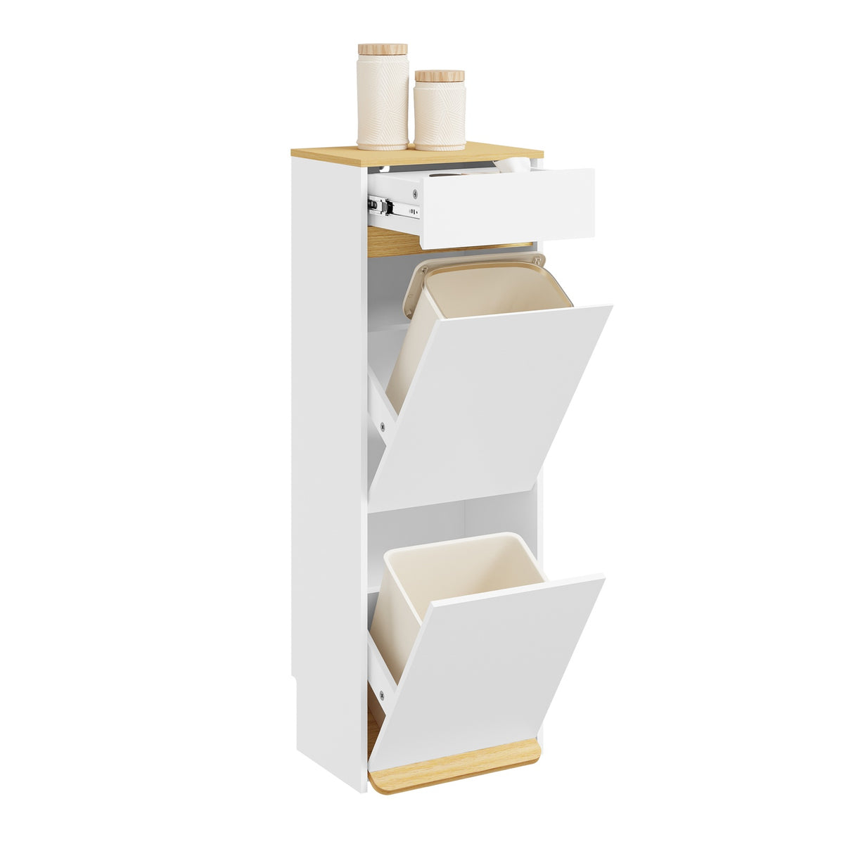 SoBuy FSB112-WN, Tilt Out Rubbish Bin Cabinet for 2 Bins, Narrow, White, 35x25x101.7cm
