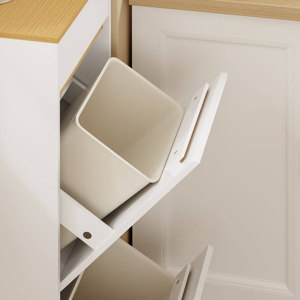 SoBuy FSB112-WN, Tilt Out Rubbish Bin Cabinet for 2 Bins, Narrow, White, 35x25x101.7cm - view 10