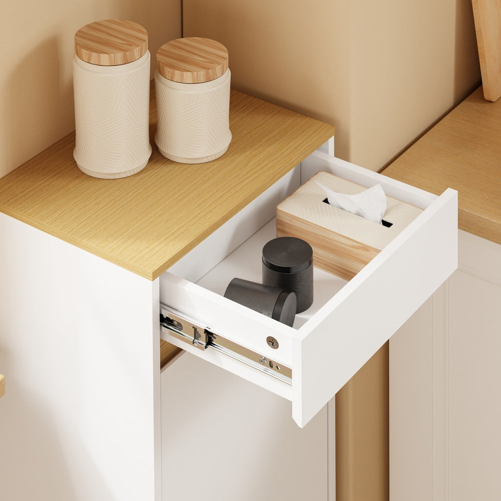SoBuy FSB112-WN, Tilt Out Rubbish Bin Cabinet for 2 Bins, Narrow, White, 35x25x101.7cm - view 12