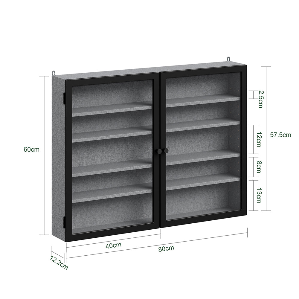 SoBuy FSB113-DG, 5-Tier Wall Display Cabinet with Glass Doors for LEGO & Collectibles, Grey, 80x12.2x60cm - view 3
