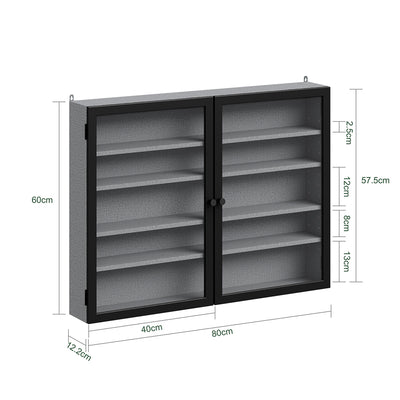 SoBuy FSB113-DG, 5-Tier Wall Display Cabinet with Glass Doors for LEGO & Collectibles, Grey, 80x12.2x60cm - view 3