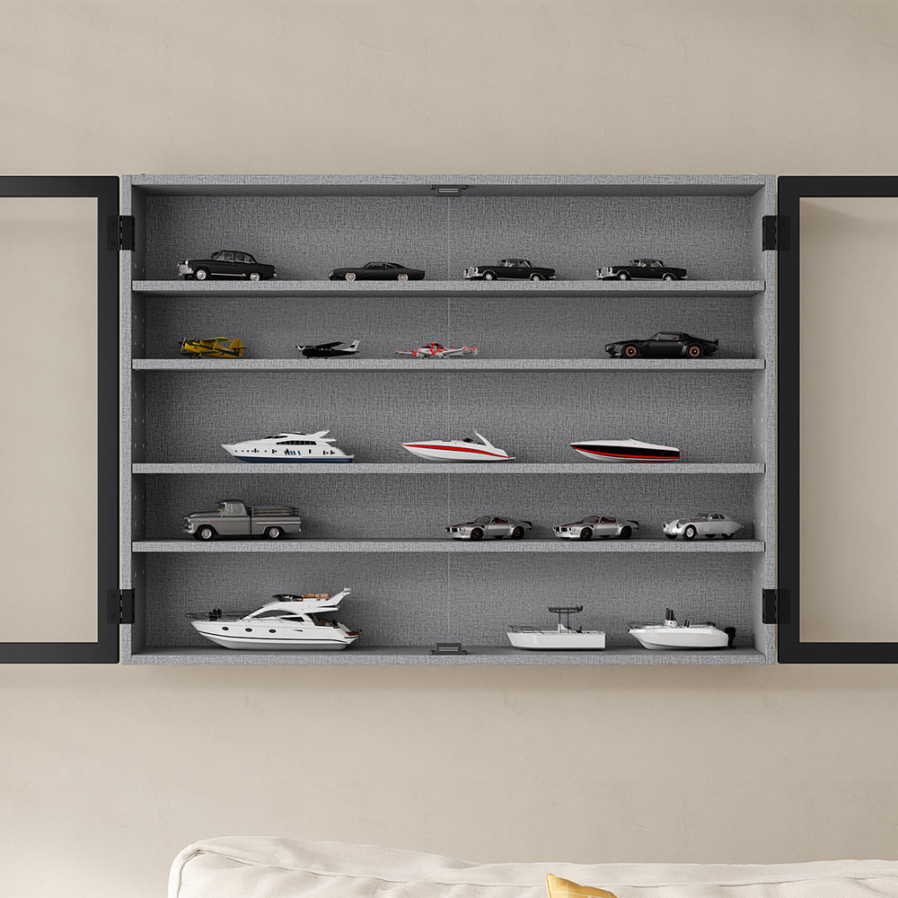SoBuy FSB113-DG, 5-Tier Wall Display Cabinet with Glass Doors for LEGO & Collectibles, Grey, 80x12.2x60cm - view 8
