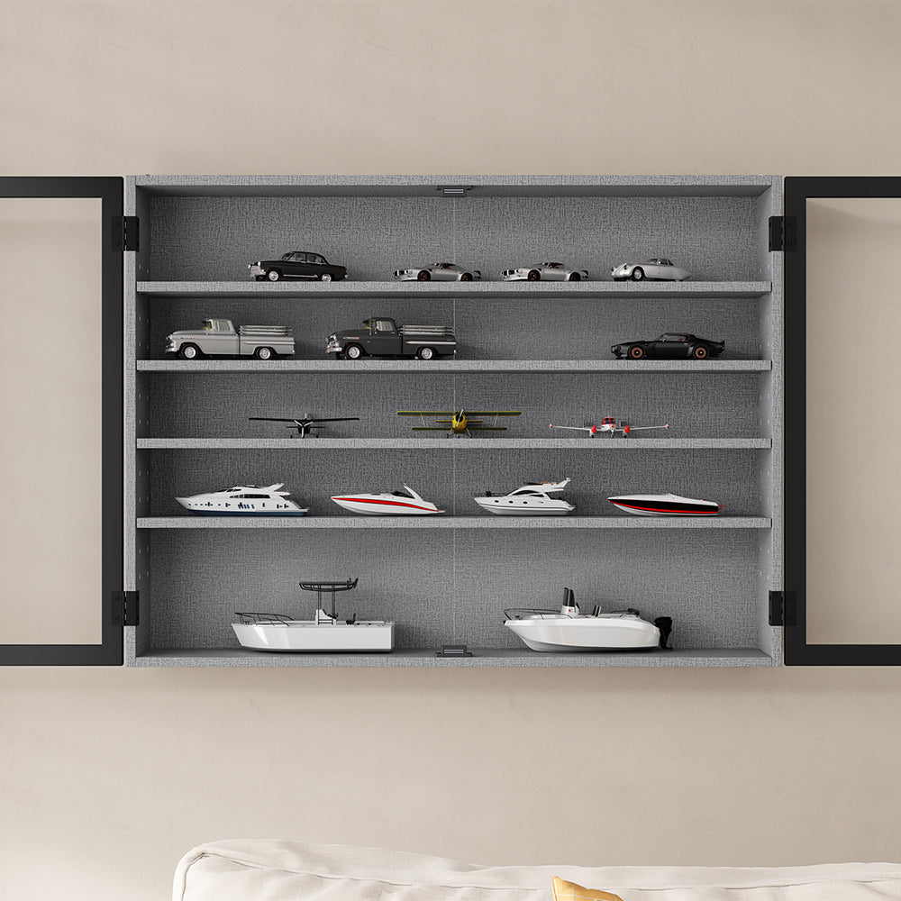 SoBuy FSB113-DG, 5-Tier Wall Display Cabinet with Glass Doors for LEGO & Collectibles, Grey, 80x12.2x60cm - view 9