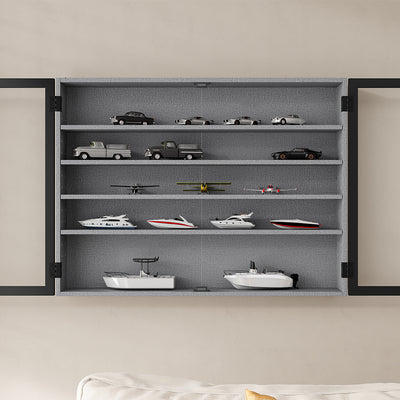SoBuy FSB113-DG, 5-Tier Wall Display Cabinet with Glass Doors for LEGO & Collectibles, Grey, 80x12.2x60cm - view 9