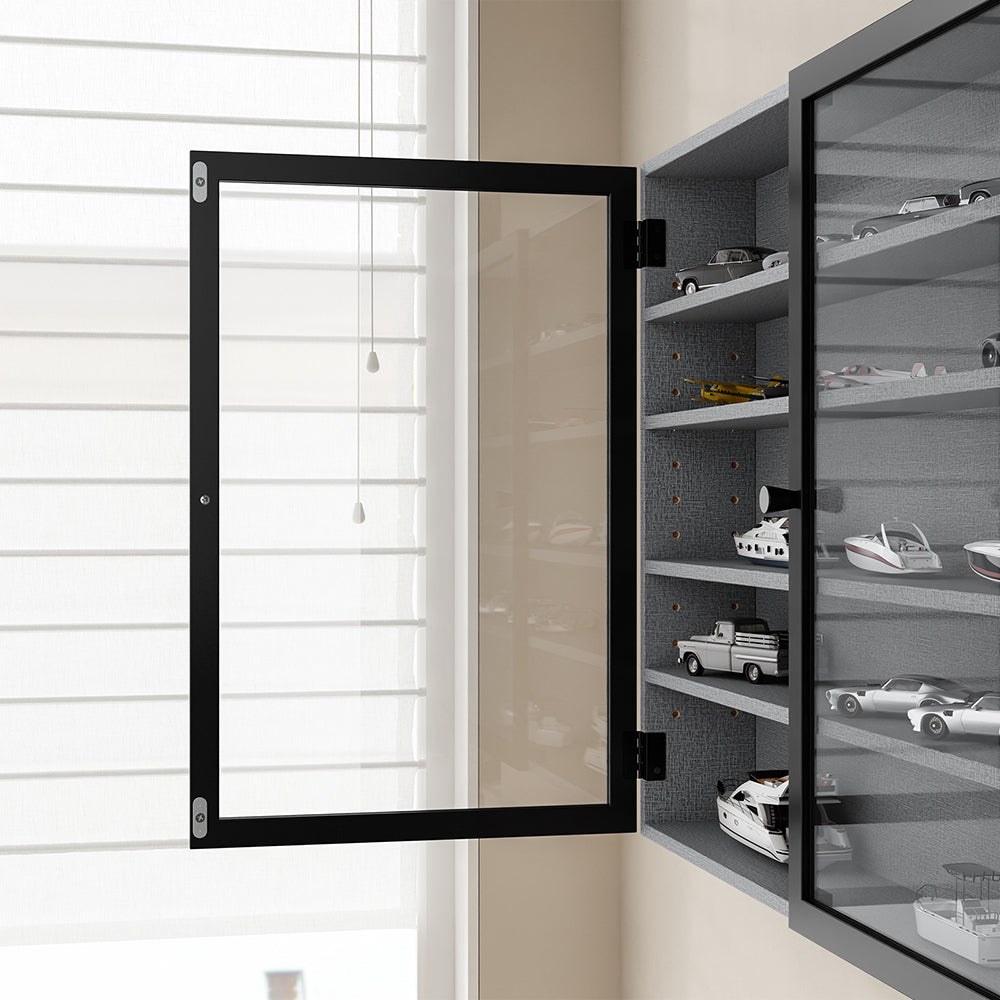 SoBuy FSB113-DG, 5-Tier Wall Display Cabinet with Glass Doors for LEGO & Collectibles, Grey, 80x12.2x60cm - view 10