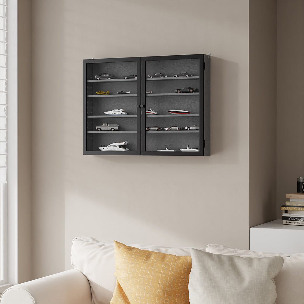 SoBuy FSB113-DG, 5-Tier Wall Display Cabinet with Glass Doors for LEGO & Collectibles, Grey, 80x12.2x60cm - view 2