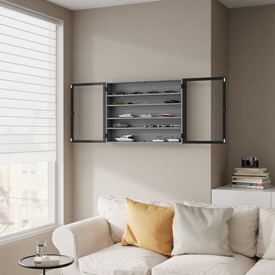 SoBuy FSB113-DG, 5-Tier Wall Display Cabinet with Glass Doors for LEGO & Collectibles, Grey, 80x12.2x60cm - view 11