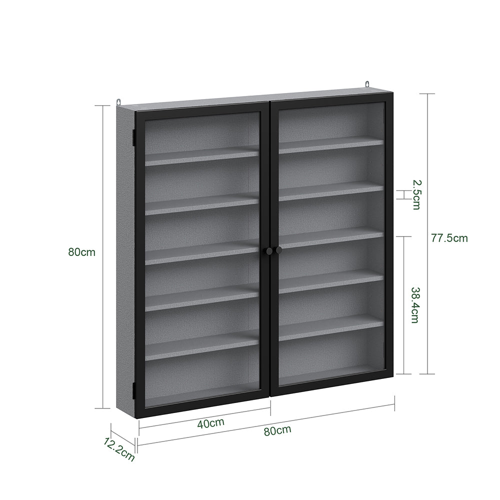 SoBuy FSB113-H-DG, Wall Mounted Cabinet with Glass Doors, 5 Shelves Wall Cupboard, Grey, 80x12.2x80cm - view 3