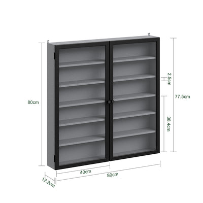 SoBuy FSB113-H-DG, Wall Mounted Cabinet with Glass Doors, 5 Shelves Wall Cupboard, Grey, 80x12.2x80cm - view 3