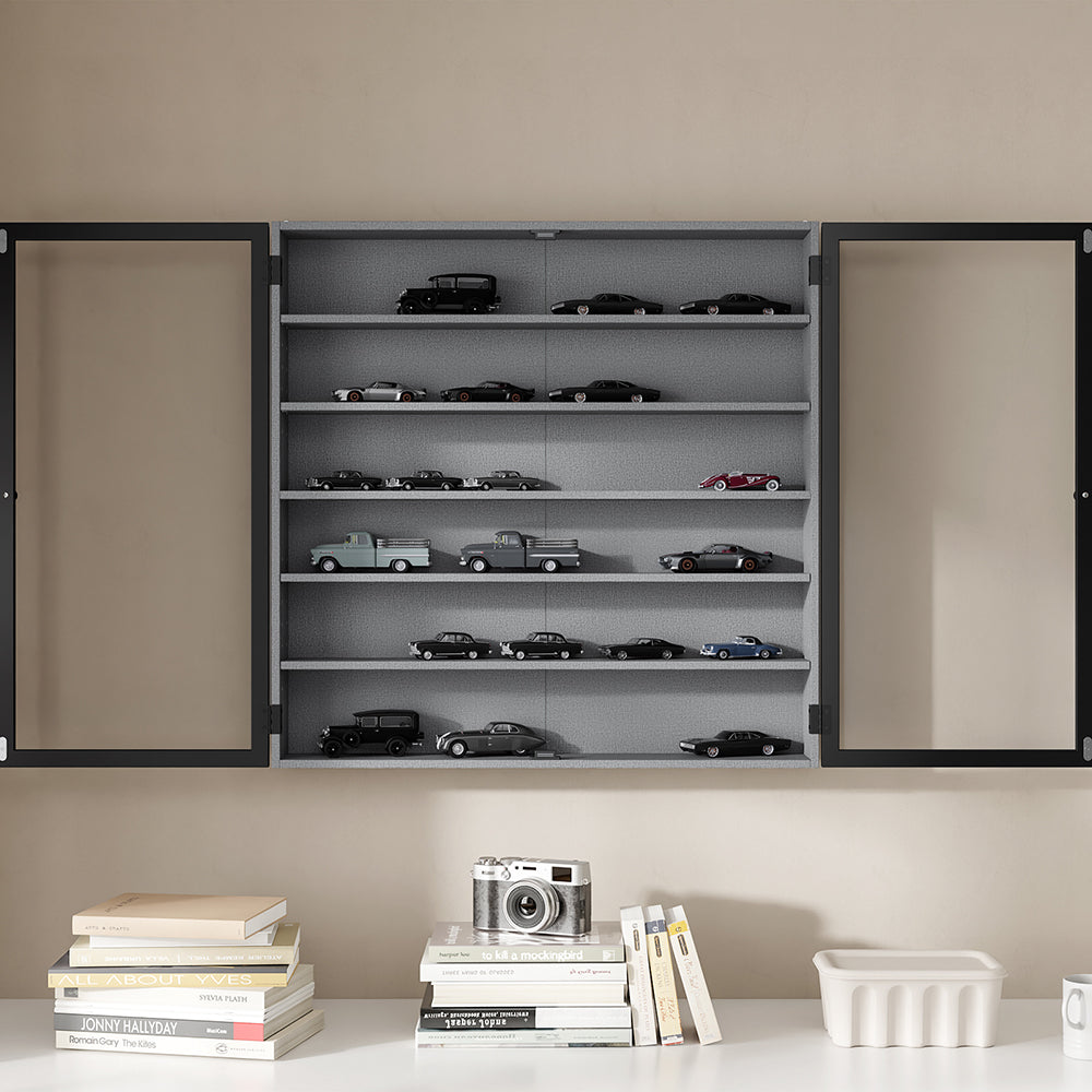 SoBuy FSB113-H-DG, Wall Mounted Cabinet with Glass Doors, 5 Shelves Wall Cupboard, Grey, 80x12.2x80cm - view 9