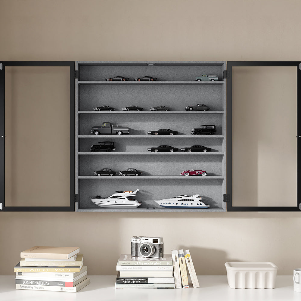 SoBuy FSB113-H-DG, Wall Mounted Cabinet with Glass Doors, 5 Shelves Wall Cupboard, Grey, 80x12.2x80cm - view 10