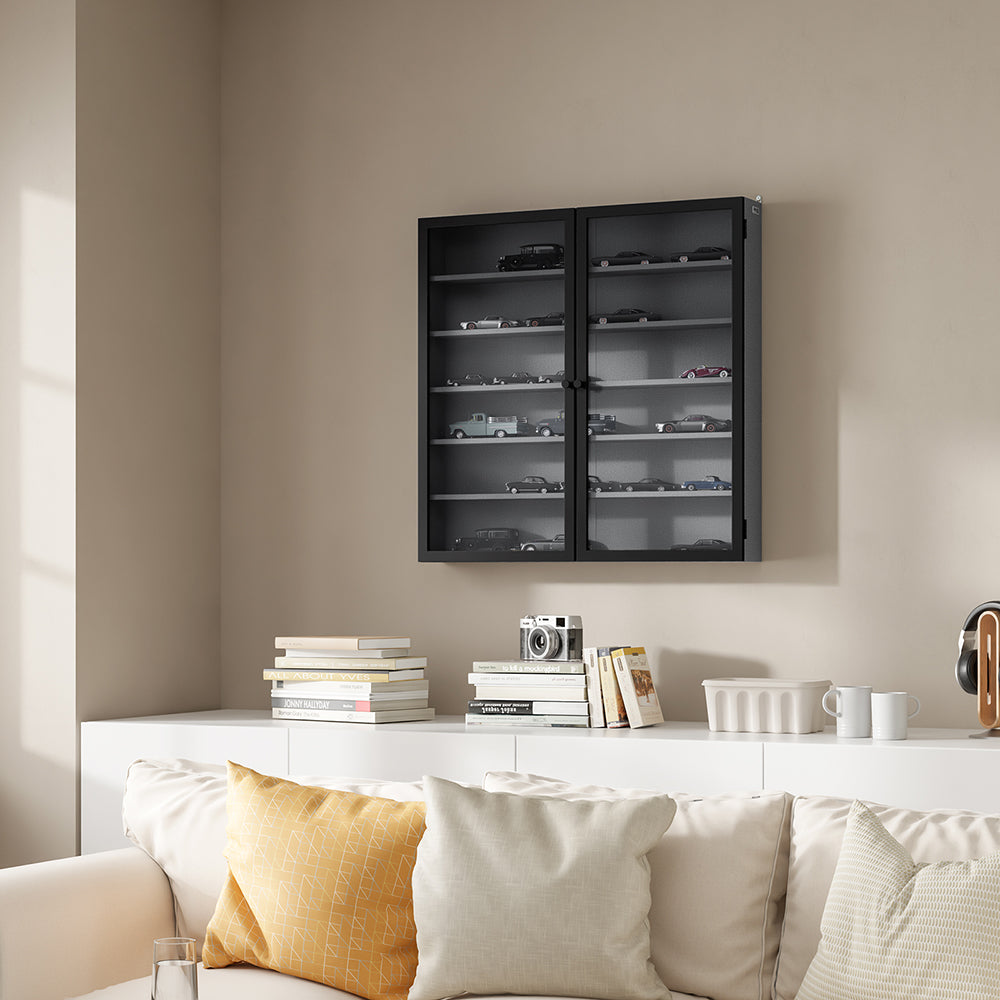 SoBuy FSB113-H-DG, Wall Mounted Cabinet with Glass Doors, 5 Shelves Wall Cupboard, Grey, 80x12.2x80cm - view 2