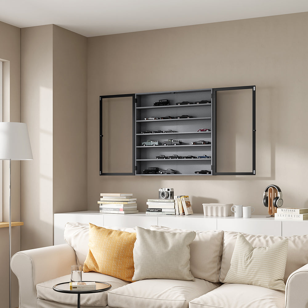 SoBuy FSB113-H-DG, Wall Mounted Cabinet with Glass Doors, 5 Shelves Wall Cupboard, Grey, 80x12.2x80cm - view 11