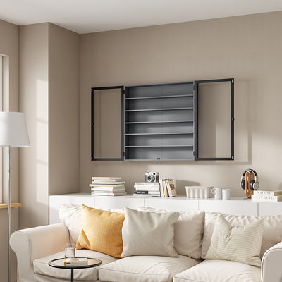 SoBuy FSB113-H-DG, Wall Mounted Cabinet with Glass Doors, 5 Shelves Wall Cupboard, Grey, 80x12.2x80cm - view 12