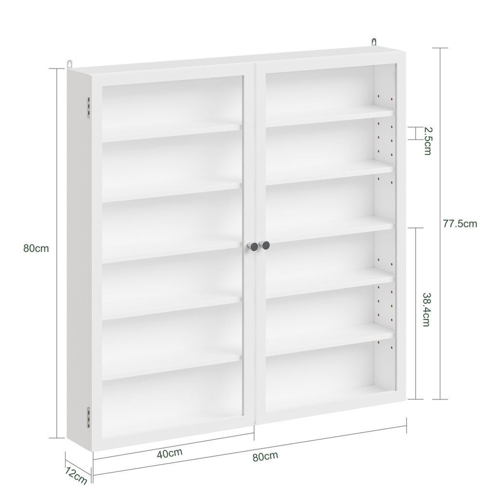 SoBuy FSB113-H-W, White Wall Cabinet with Glass Doors, Adjustable Shelves & Brackets, White, 80x12x80cm - view 3