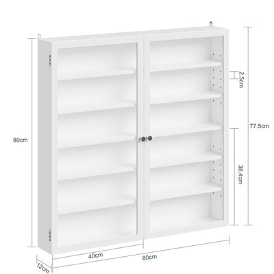 SoBuy FSB113-H-W, White Wall Cabinet with Glass Doors, Adjustable Shelves & Brackets, White, 80x12x80cm - view 3