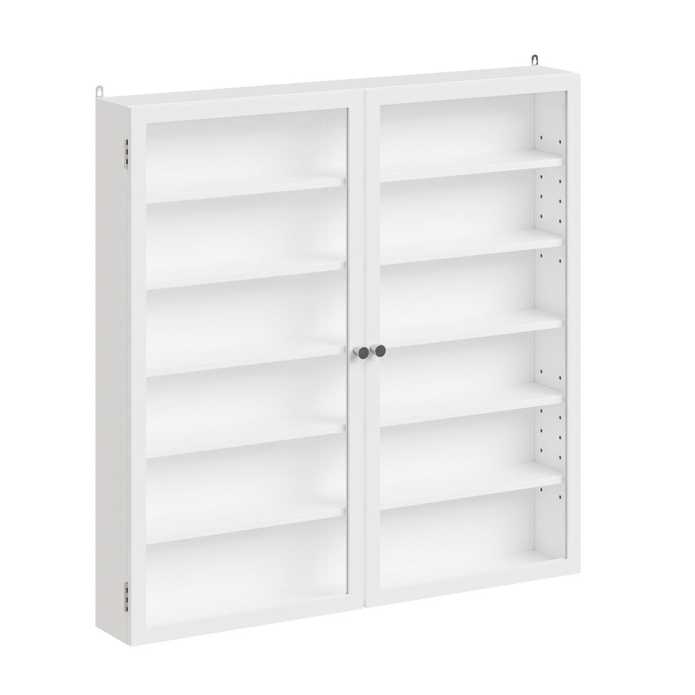 SoBuy FSB113-H-W, White Wall Cabinet with Glass Doors, Adjustable Shelves & Brackets, White, 80x12x80cm - view 1