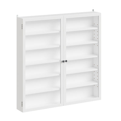 SoBuy FSB113-H-W, White Wall Cabinet with Glass Doors, Adjustable Shelves & Brackets, White, 80x12x80cm - view 1