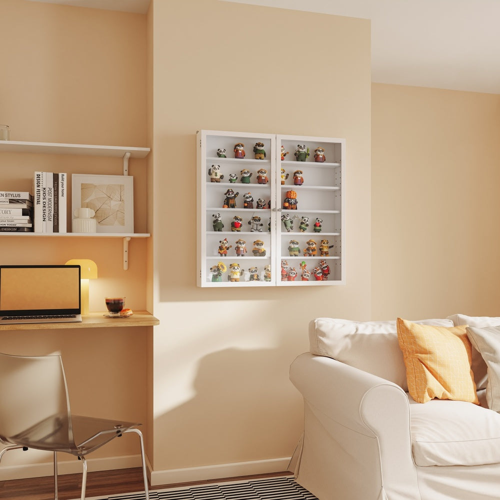 SoBuy FSB113-H-W, White Wall Cabinet with Glass Doors, Adjustable Shelves & Brackets, White, 80x12x80cm - view 2