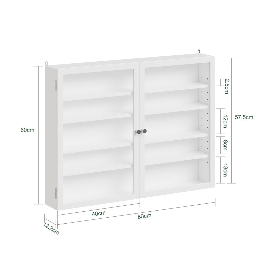 SoBuy FSB113-W, Wooden Wall Cabinet with 2 Doors, Adjustable Shelves Display Cupboard, White, 80x12.2x60cm - view 3