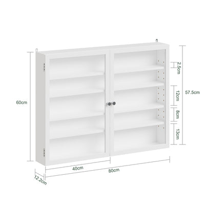 SoBuy FSB113-W, Wooden Wall Cabinet with 2 Doors, Adjustable Shelves Display Cupboard, White, 80x12.2x60cm - view 3