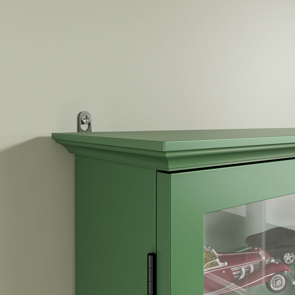 SoBuy FSB114-E-SY, Wall Mounted Display Cabinet with Glass Doors, 4 Shelves & Hooks, Dark Green, 68x13.5x68.5cm - view 4