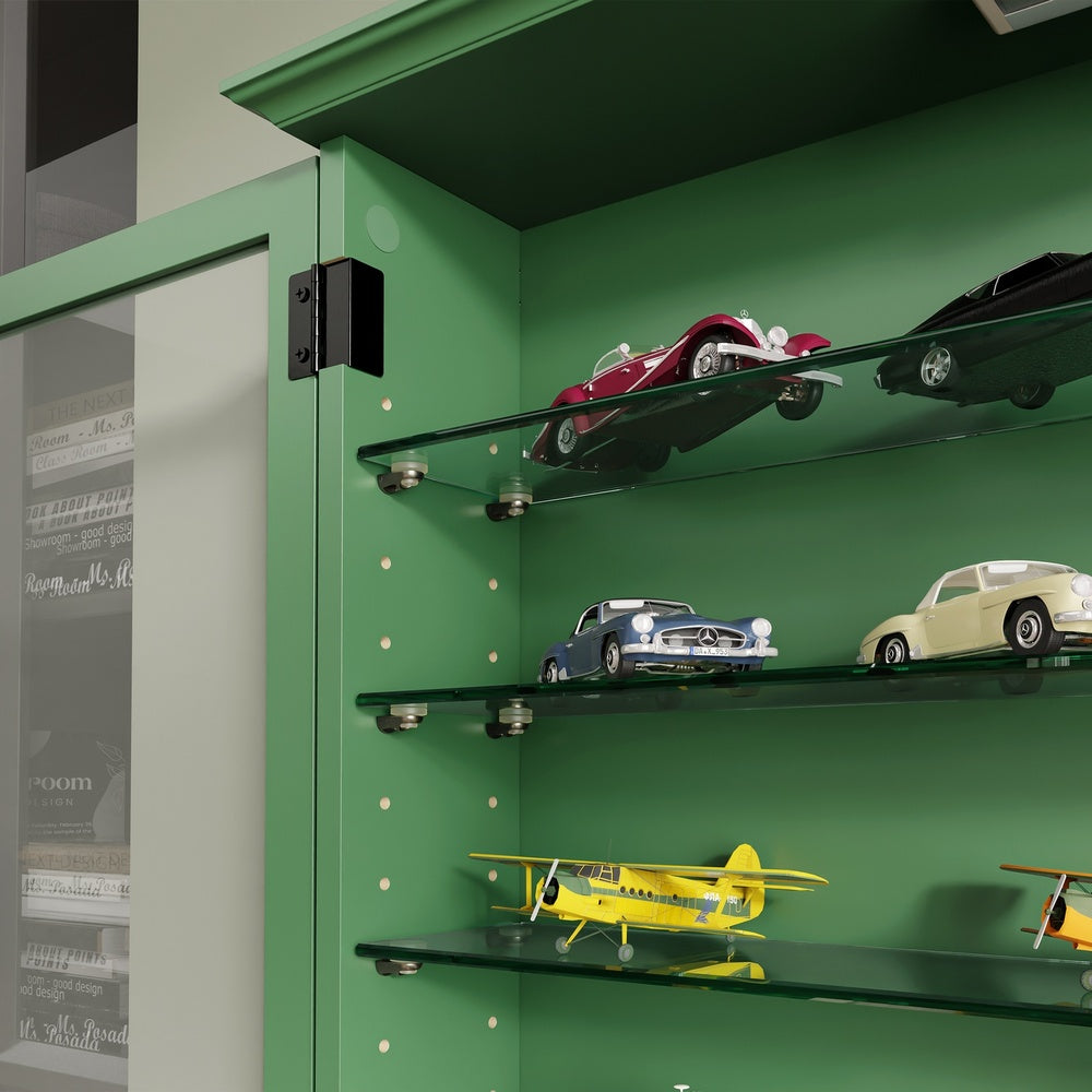 SoBuy FSB114-E-SY, Wall Mounted Display Cabinet with Glass Doors, 4 Shelves & Hooks, Dark Green, 68x13.5x68.5cm - view 5