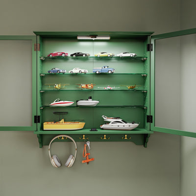 SoBuy FSB114-E-SY, Wall Mounted Display Cabinet with Glass Doors, 4 Shelves & Hooks, Dark Green, 68x13.5x68.5cm - view 8