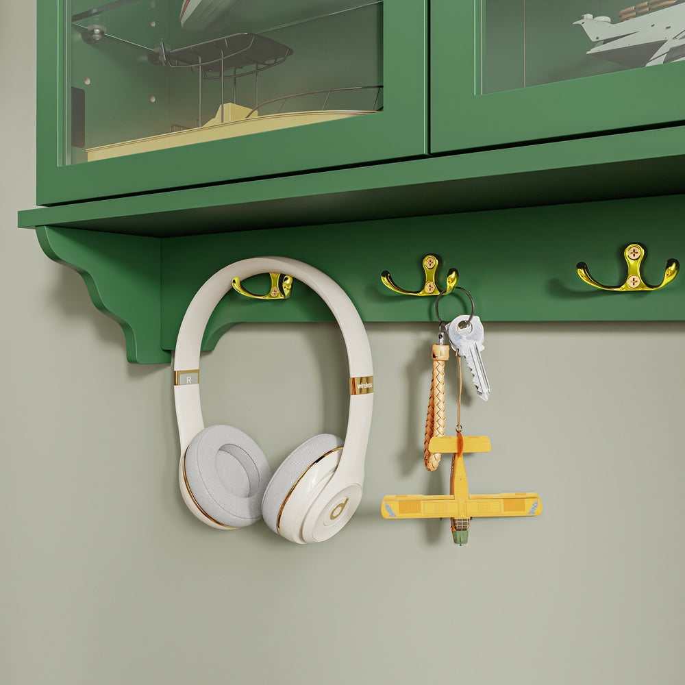 SoBuy FSB114-E-SY, Wall Mounted Display Cabinet with Glass Doors, 4 Shelves & Hooks, Dark Green, 68x13.5x68.5cm - view 9