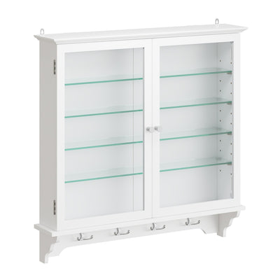 SoBuy FSB114-E-W, Wall Mounted Cabinet with Glass Doors, Adjustable Shelves & Hooks, White, 68x13.5x68.5cm - view 1