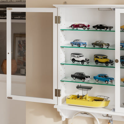 SoBuy FSB114-E-W, Wall Mounted Cabinet with Glass Doors, Adjustable Shelves & Hooks, White, 68x13.5x68.5cm - view 6