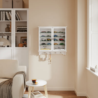 SoBuy FSB114-E-W, Wall Mounted Cabinet with Glass Doors, Adjustable Shelves & Hooks, White, 68x13.5x68.5cm - view 12