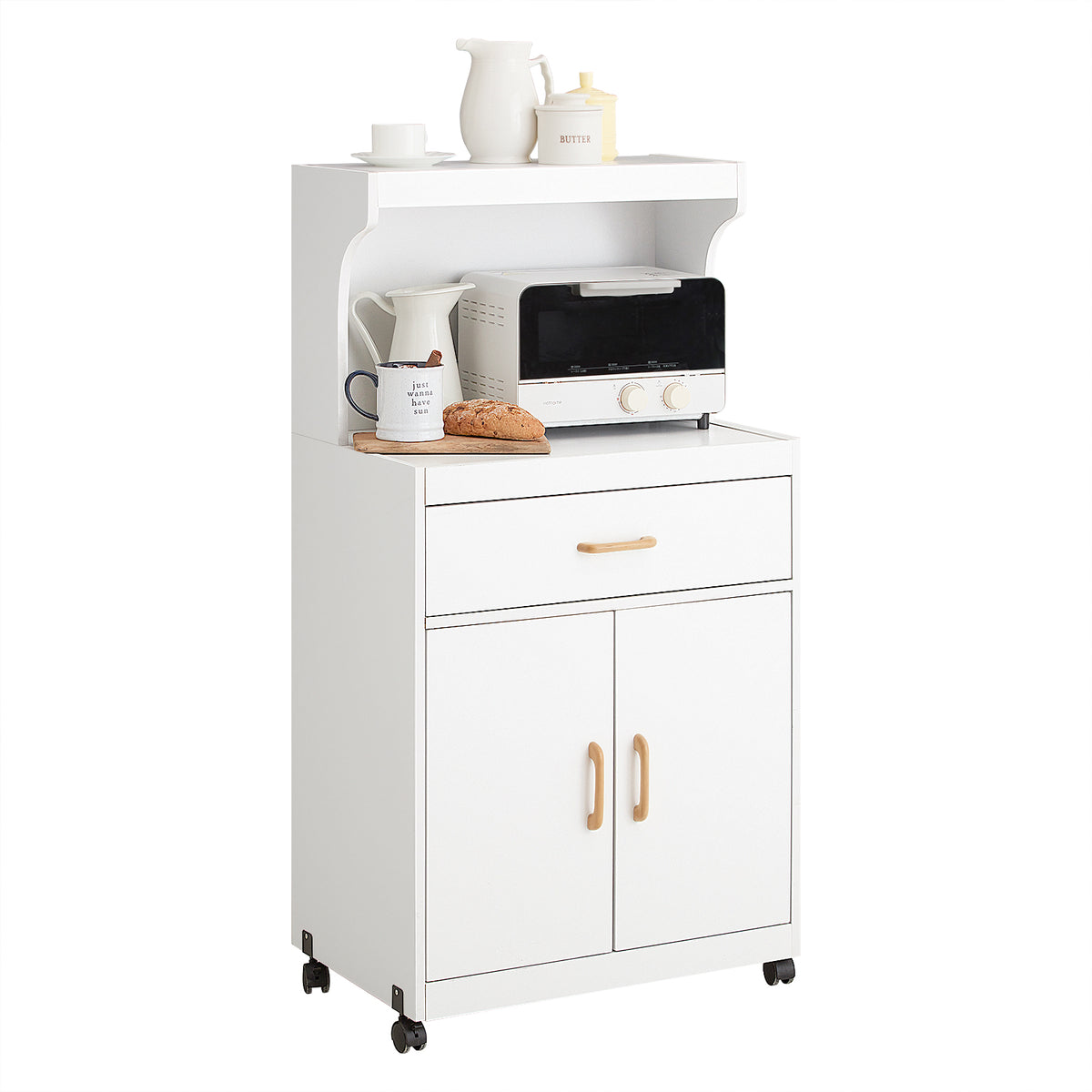 SoBuy FSB12-W, Kitchen Storage Trolley, Storage Cabinet Cupboard Sideboard on Wheels, White