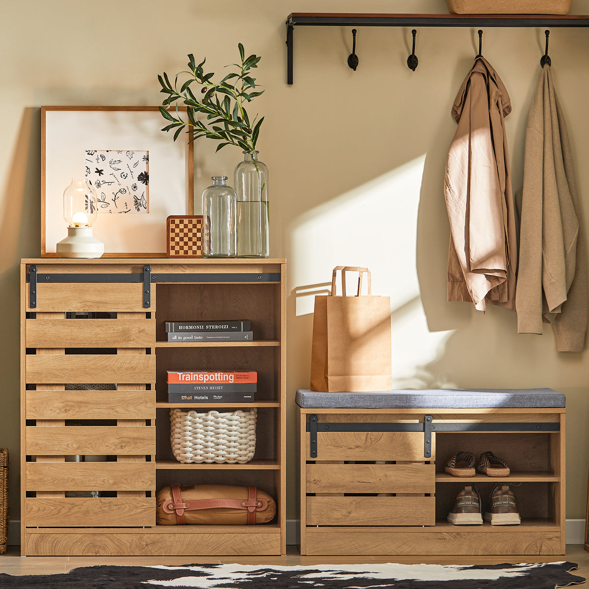 SoBuy FSR120-N, Hallway Shoe Bench Shoe Cabinet Shoe Rack Storage Bench, Wood