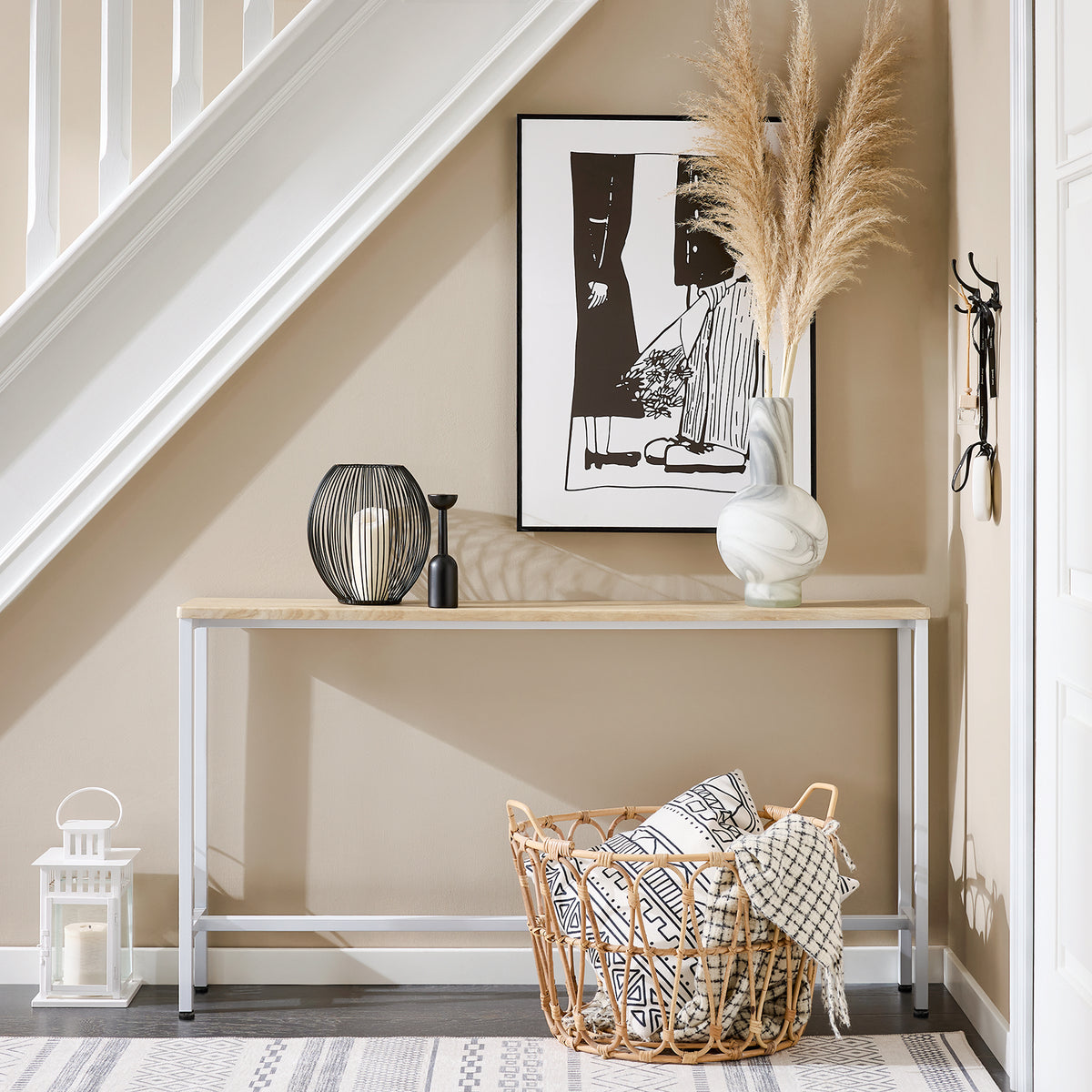 SoBuy FSB19-Z Slim Console Table for Hallway - Modern Sofa Table for Living Room & Entryway - Adjustable Feet, MDF Wood Effect, Metal Frame - W120 x D20 x H65cm, 50kg Capacity