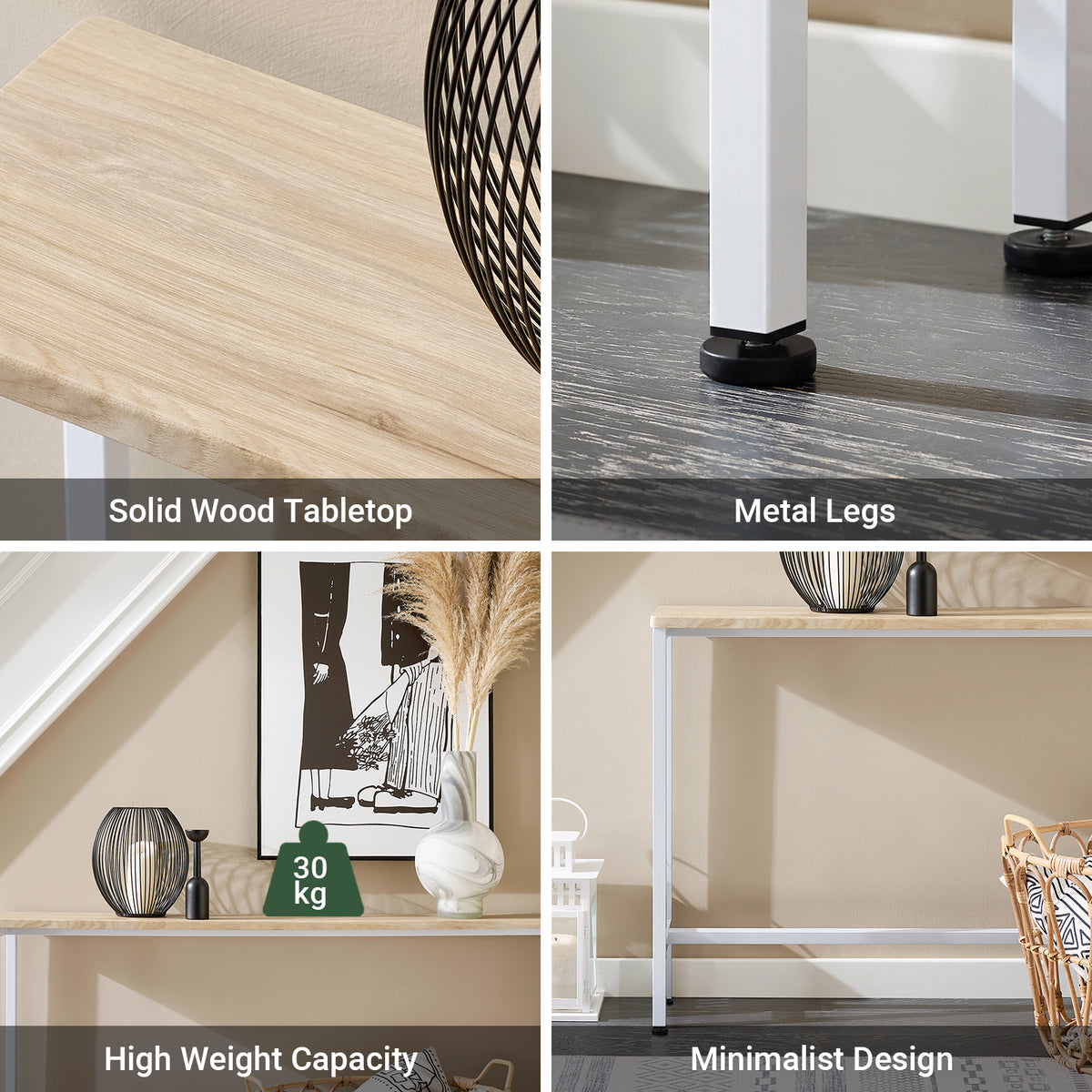 SoBuy FSB19-Z Slim Console Table for Hallway - Modern Sofa Table for Living Room & Entryway - Adjustable Feet, MDF Wood Effect, Metal Frame - W120 x D20 x H65cm, 50kg Capacity