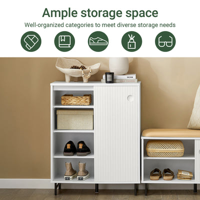 SoBuy FSB62-W, Sideboard Cabinet Storage Cupboard – Sliding Doors Hallway Shoe Organizer with Adjustable Shelves - White Sideboard for Living Room, Kitchen, Entryway – 60kg Load