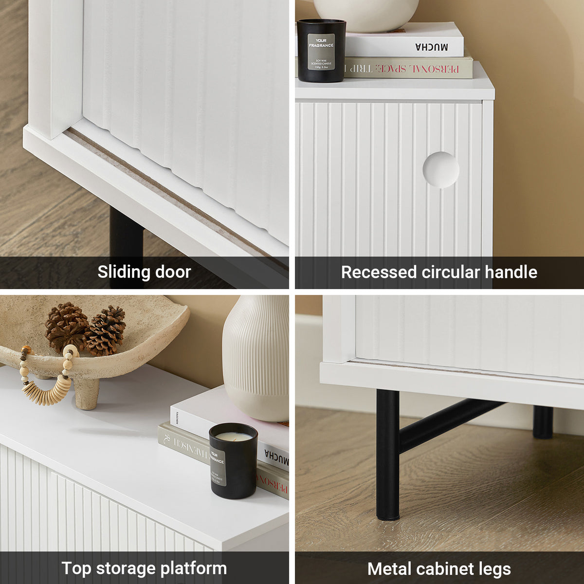 SoBuy FSB62-W, Sideboard Cabinet Storage Cupboard – Sliding Doors Hallway Shoe Organizer with Adjustable Shelves - White Sideboard for Living Room, Kitchen, Entryway – 60kg Load