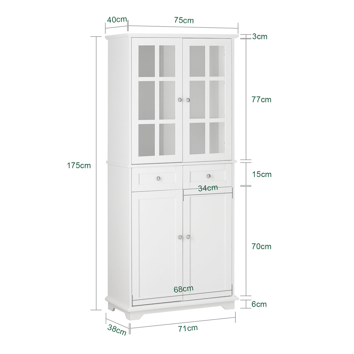 SoBuy FSB76-W, Tall Cupboard with 2 Cabinets and 2 Drawers, Kitchen Dining Room Living Room Tall Cabinet Cupboard Sideboard, White