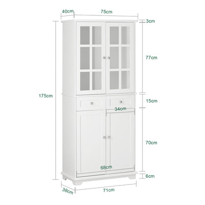 SoBuy FSB76-W, Tall Cupboard with 2 Cabinets and 2 Drawers, Kitchen Dining Room Living Room Tall Cabinet Cupboard Sideboard, White