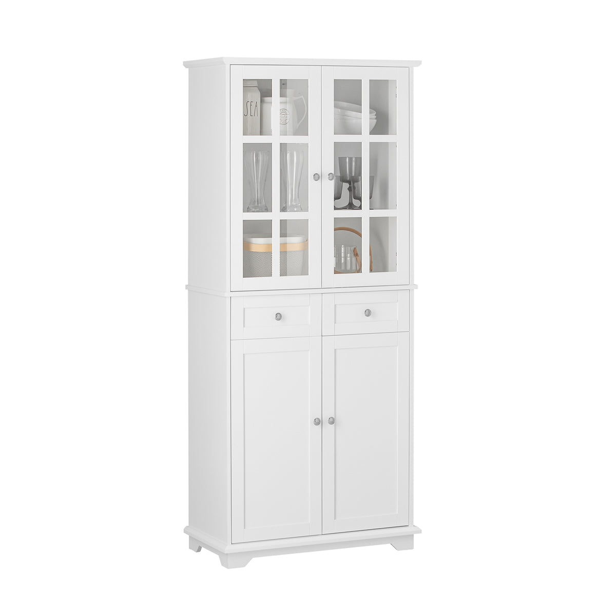 SoBuy FSB76-W, Tall Cupboard with 2 Cabinets and 2 Drawers, Kitchen Dining Room Living Room Tall Cabinet Cupboard Sideboard, White