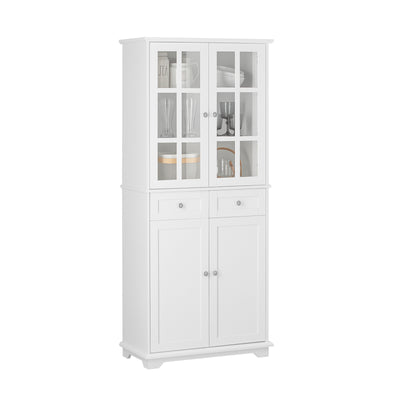 SoBuy FSB76-W, Tall Cupboard with 2 Cabinets and 2 Drawers, Kitchen Dining Room Living Room Tall Cabinet Cupboard Sideboard, White