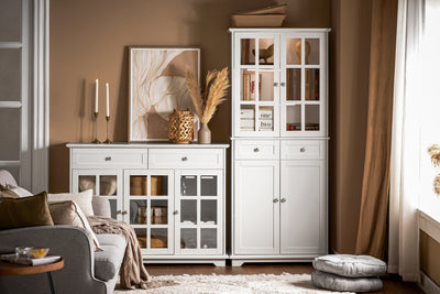 SoBuy FSB76-W, Tall Cupboard with 2 Cabinets and 2 Drawers, Kitchen Dining Room Living Room Tall Cabinet Cupboard Sideboard, White