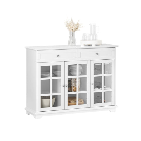 SoBuy FSB77-W, Sideboard with 2 Drawers and 3 Glass Doors, Kitchen Dining Room Living Room Storage Cabinet Cupboard Sideboard