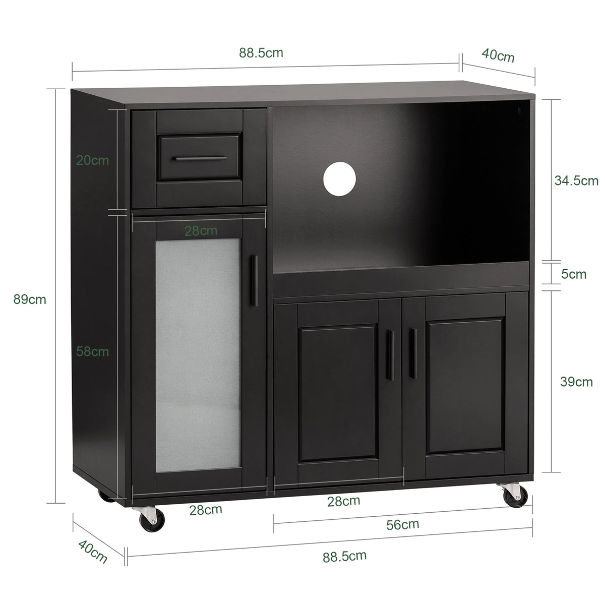 SoBuy FSB78-SCH, Sideboard Microwave Cabinet Dining Room Cupboard Kitchen Trolley, Black