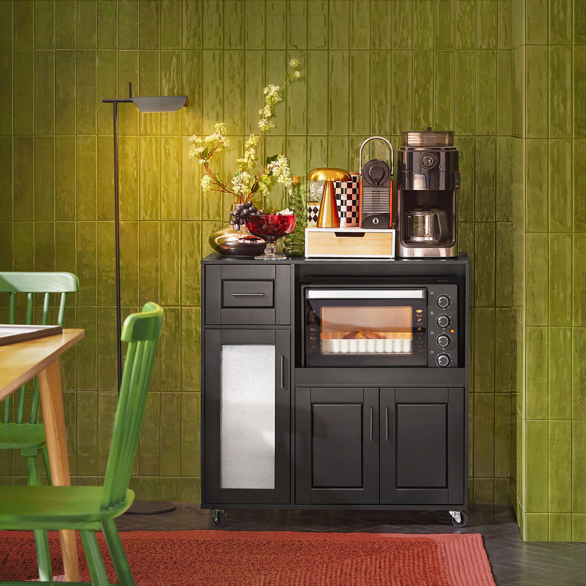 SoBuy FSB78-SCH, Sideboard Microwave Cabinet Dining Room Cupboard Kitchen Trolley, Black